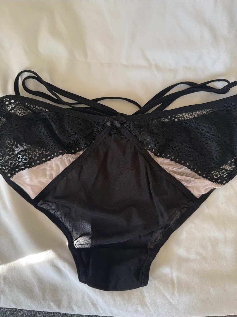 Bluebella Black Lace & Mesh Underwire Bra with Strappy Bikini Brief - Picture 5 of 8